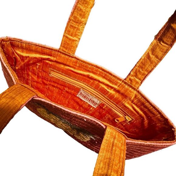 Original by Bienbag pink woven raffia handbag with pineapples motif silk lined - Picture 3 of 9